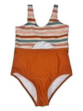 Girls Dash of Glitter Boutique Swimsuit One Piece Cutout Stripes Orange Size 8/9
